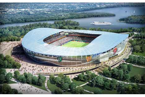 Das neue Stadion in Kasan für insgesamt 45 000 Zuschauer soll 2013 fertiggestellt werden. 2018 werden hier die WM-Spiele ausgetragen. Foto: ITAR-TASS