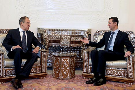 Außenminister Sergej Lawrow mit dem syrischen Präsidenten Baschar al-Assad in Damaskus am 7. Februar. Foto: Reuters