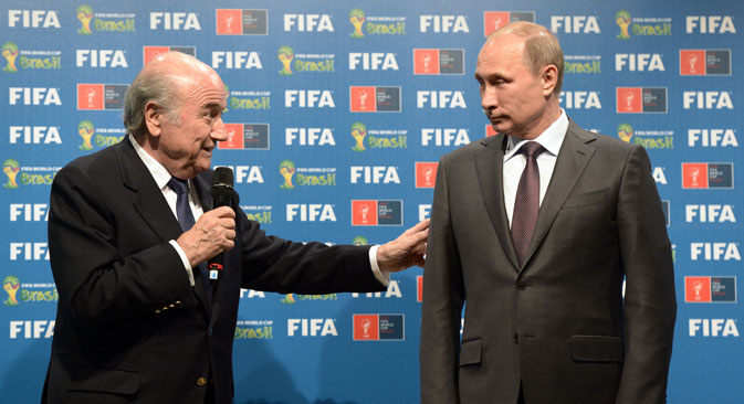 Der Fifa-Präsident Joseph Blatter (links) und der russische Präsident Wladimir Putin. Foto: RIA Novosti