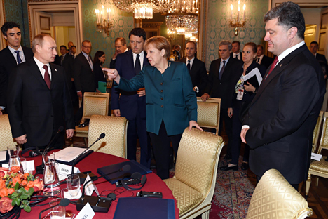In Mailand einigten sich Poroschenko und Putin auf weitere Gaslieferungen. Foto: AFP/East News