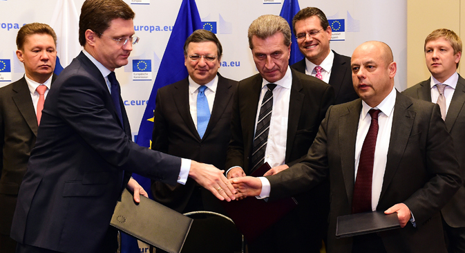 Russland, die Ukraine und die EU einigten sich in Brüssel. Foto: AFP/East News