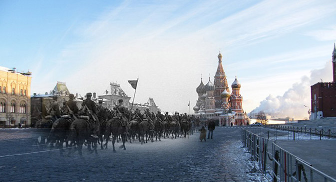 Das Projekt „Die Verbindung der Zeiten“ ist eine umfangreiche Sammlung von Fotocollagen russischer und europäischer Städte — von Moskau über Berlin bis nach Paris. Foto: Sergej Larenkow