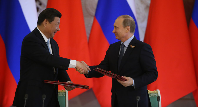 Wladimir Putin und Xi Jinping unterzeichneten am 8. Mai mehrere Abkommen über die wirtschaftliche Kooperation zwischen Russland und China. Foto: Konstantin Sawraschin/Rossijskaja Gaseta
