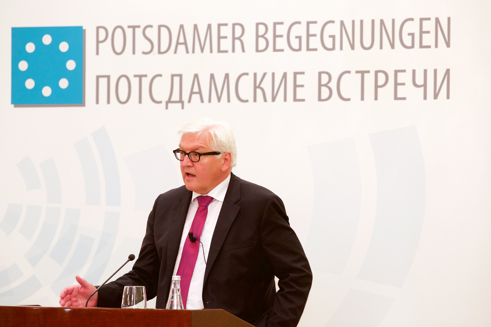 Außenminister Steinmeier bei seinem Vortrag in Berlin.