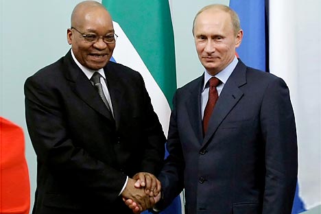 South Africa's President Jacob Zuma and his Russian counterpart Vladimir Putin (L-R). Source: Reuters