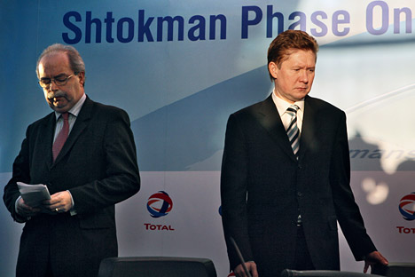Russian leading energy company Gazprom hopes to complete consultations on the future of its gas field project, Shtokman  Development, with its foreign partners. Pictured: CEO of French energy company Total Christophe de Margerie and Gazprom head Alex
