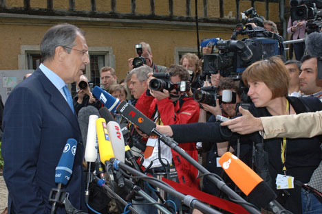 Russian Foreign Minister Sergei Lavrov met journalists. Source: Eduard Pesov/RIA Novosti