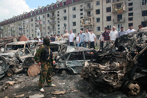 Legacy of violence: the aftermath of an earlier attack by insurgents in Ingushetia. Source: AP