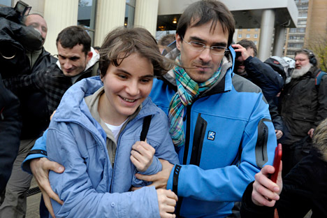 Pussy Riot band member Ekaterina Samutsevich (pictured left) was released from custody yesterday, while two other participants of the band will be sent to a medium-security prison camp. Source: AP
