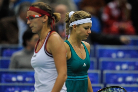 Russia's tennis player Maria Kirilenko (right) during the 2012 International Tennis Tournament "Kremlin Cup" that took place in Moscow last week. Source: RIA Novosti / Alexey Kudenko