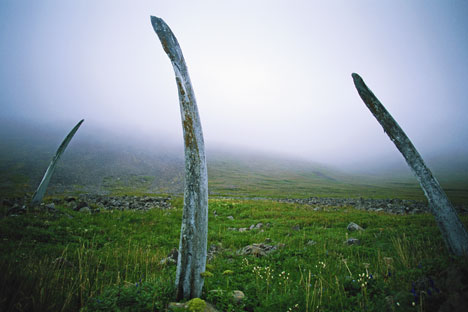 White Alley is a natural monument of ancient Eskimo origin on Yttygrane Island, located in the Strait of Senyavin off the southeastern tip of Chukotka. Source: Getty Images.