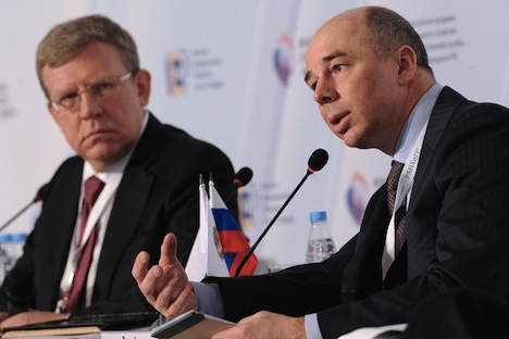 From left: Aleksei Kudrin, chairman of the board of trustees of the Gaidar Institute for Economic Policy, and Anton Siluanov, Russia's minister of finance, at the Gaidar Forum 2013 'Russia and the World: Challenges of Integration'. Source: RIA Novost