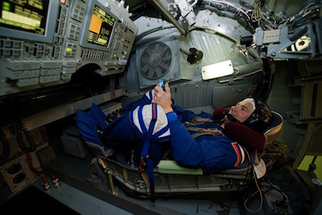 Russian cosmonaut Yuriy Romanenko sits in the cabin of a centrifuge used for training at the Star City space center outside Moscow. Source: Reuters / Vostock-Photo