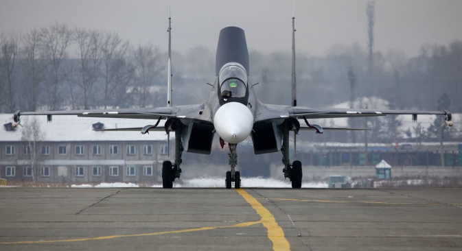 In 2012 Russia received from India a 1.6-billion-dollar deal for 42 Sukhoi Su-30 fighter jets. Pictured: Su-30 SM fighter jet. Source: RIA Novosti