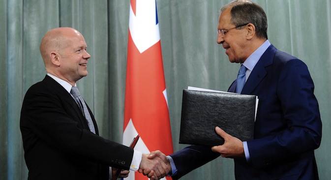The foreign and defense ministers of Russia and the UK discussed key issues during the Inaugural UK-Russia Strategic Dialog. Pictured (L-R): UK Foreign Secretary William Hague and Russian Foreign Minister Sergei Lavrov.Source: ITAR-TASS