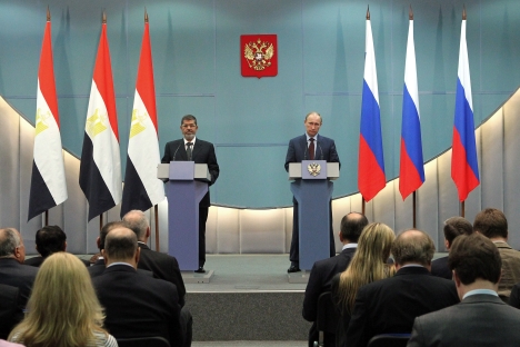 Last week Egyptian President Mohamed Morsi met with his Russian counterpart Vladimir Putin in Sochi to discuss the bilateral collaboration between two countries. Source: RIA Novosti / Mikhail Klementyev