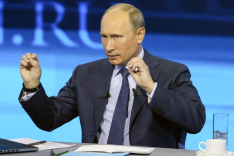 During his televised session, Vladimir Putin discusses a range of domestic and international problems, including international terrorism, corruption and the plight of opposition. Source: ITAR-TASS