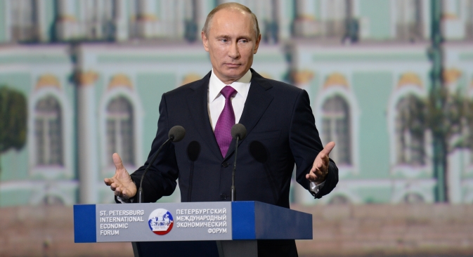 Russian President Vladimir Putin taking the floor at the St Petersburg International Economic Forum. Source: RIA Novosti / Alexei Danichev
