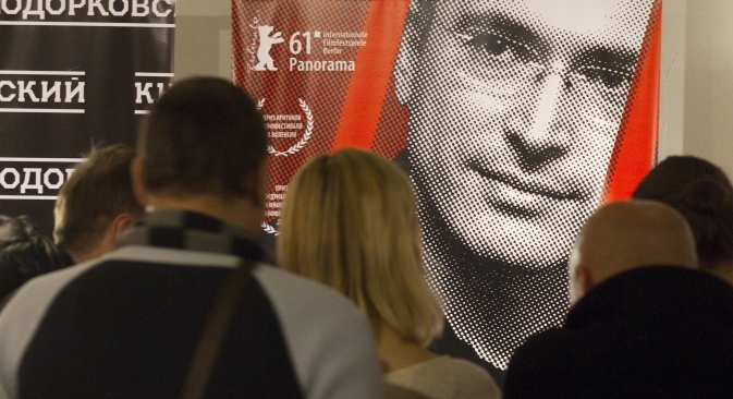 Público na exibição para imprensa do documentário Khodorkóvski, de Cyril Tuschi Foto: RIA Nóvosti/Vitáli Beloussov