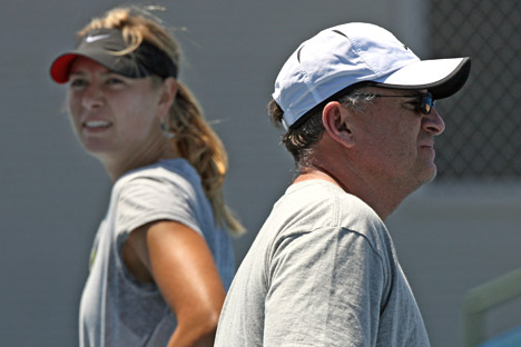 Maria Sharapova has chosen her father (R) as her new coach. Source: AFP / East News
