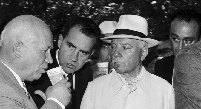 Nikita Khrushchev and Vice President Richard Nixon in 1959 at the American National Exhibition in Moscow. Source: Getty Images/Fotobank