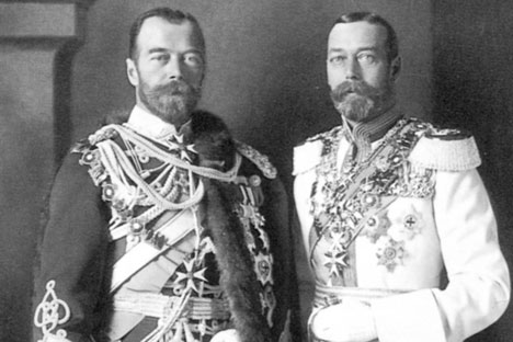 Family business: Tsar Nicholas II of Russia, left, and his cousin George V in Berlin, 1913. 