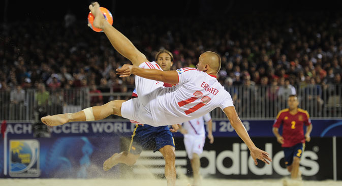 The best goal-scorer of the tournament was the Russian team’s forward, Dmitri Shishin, chalked up 11 goals. Pictured: Half-back Egor Eremeev. Source: Alamy / Legion Media
