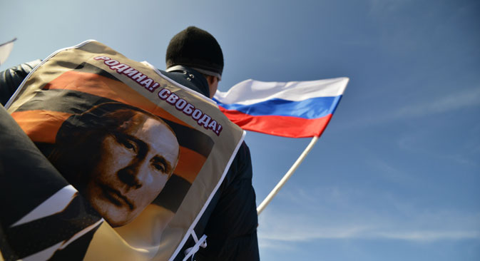 Participants in the rally to support Crimea residents in Stavropol, on March 7. Danil Semenov / RIA Novosti