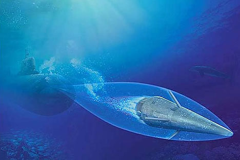 Torpedo é capaz de criar uma bolha isolada debaixo do mar Source: Press Photo Source: Russia Beyond the Headlines - https://www.rbth.com//defence/2014/05/26/shkval_the_underwater_missile_inside_a_gas_bubble_36941.html)
