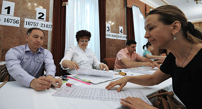 According to Interfax, over 700 Ukranians voted at the polling station in Moscow on May 25. Source: Sergey Kuznetsov / RIA Novosti