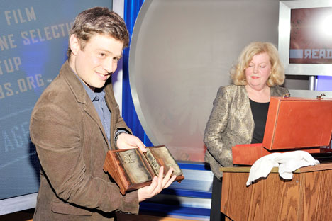 Ellendea Proffer Teasley, co-founder of Ardis Publishers, and Nicholas During, New York Review Books, with Read Russia English Translation Prize. Source: Joe Sinnott
