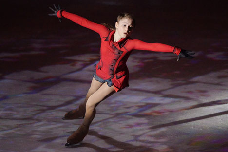 Olympic champion Yulia Lipnitskaya performs during the "We Are The Champions" figure skating gala held at the Small Sports Arena of the Luzhniki Olympic Sports Complex in Moscow. Source: Maxim Blinov / RIA Novosti