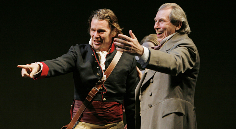 Ethan Hawke (L) and Richard Easton in a scene from ``Voyage,'' the first part of ``The Coast of Utopia,'' playwright Tom Stoppard's trilogy at the Vivian Beaumont Theater in Lincoln Center, 2006. Source: AP