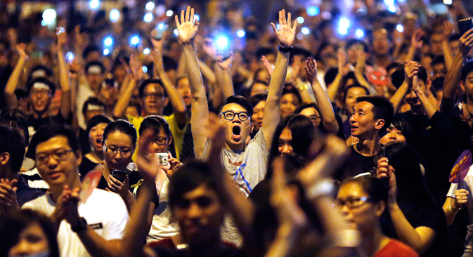 Thousands of pro-democracy protesters thronged the streets of Hong Kong. Source: Reuters