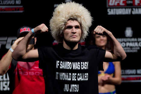 Fighting chance: Khabib Nurmagomedov weighs in for a UFC contest in São Paulo, Brazil. Source: AP