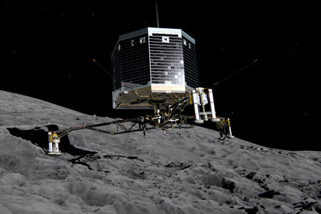 Europe's Rosetta space probe was launched in 2004 with the aim of studying the comet and learning more about the origins of the universe. On Wednesday, Nov. 12, 2014 the Philae lander detached from Rosetta and started it's descent to the 4-kilometer-wide (2.5-mile-wide) 67P/Churyumov-Gerasimenko comet. Source: ESA