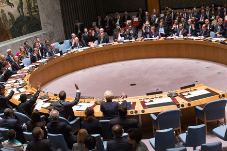 The emergency meeting on Ukraine held by the United Nations Security Council. Source: Reuters