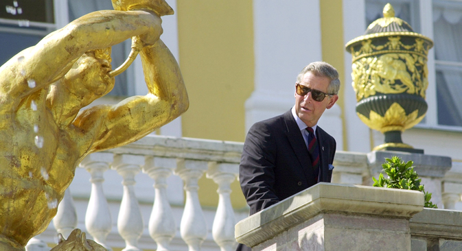 Britain's Prince Charles during his visit of St. Petersburg's Peterhof (tsars' residence), famed for its beautiful fountains, 2003. Source: AP