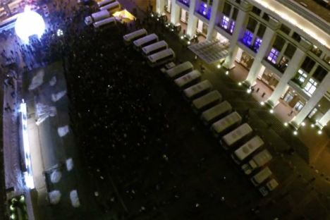 Still from a video shot by a drone at Manezhnaya Square on Dec. 30. Source: Karlsson Project/Vimeo.com