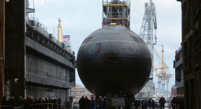 The first multirole Yasen K-560 Severodvinsk submarine by the pier of the Sevmash shipyard in Severodvinsk. Source: RIA Novosti