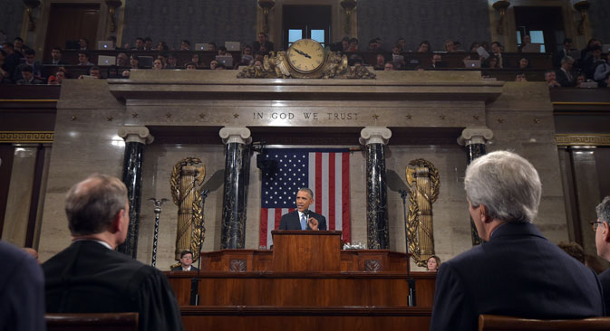 President Barack Obama delivers his State of the Union address to a joint session of Congress on Capitol Hill on Tuesday, Jan. 20, 2015, in Washington. Source: AP