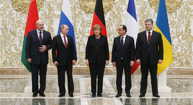 The meeting of the French, German, Russian and Ukrainian leaders in the Belarusian capital Minsk, February 11, 2015.