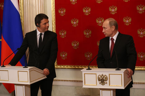Italian Prime Minister Matteo Renzi (L) during the visit to Moscow. Source: Konstantin Zavrazhin / RG