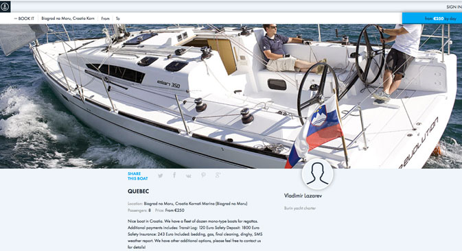 Anchor.Travel charges an average of 2,500 euros to rent a yacht for a week. Source: Screenshot from Anchor.Travel