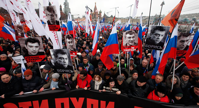 Marche en hommage à Boris Nemtsov à Moscou. Crédit : Reuters 
