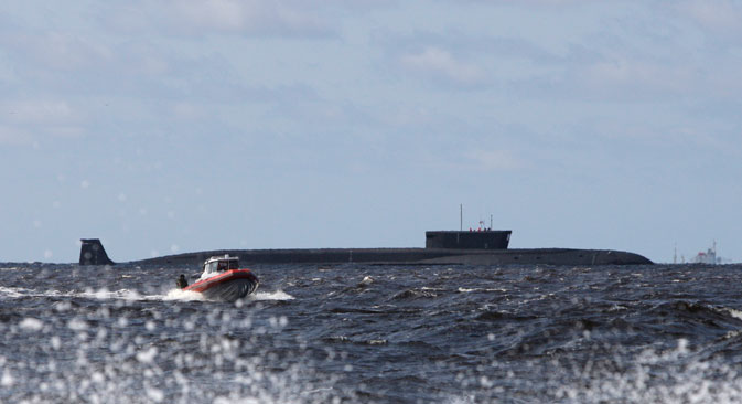 A new Russian nuclear submarine, Yuri Dolgoruky, is seen during sea trials near Arkhangelsk, Russia.Source: AP