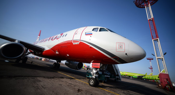 Sukhoi Superject 100 (SSJ-100) at the Domodedovo airport, Moscow Region, on Feb.26, 2015. Source: Ramil Sitdikov / RIA Novosti