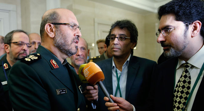 Iran's defense minister Hossein Dehghan (L front) talks to journalists at the 4th Moscow Conference on International Security (MCIS). Source: Mikhail Japaridze / TASS