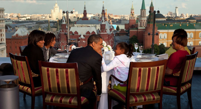 U.S. President Barack Obama with his family during his visit to Moscow in July, 2009. Source: White House / Pete Souza