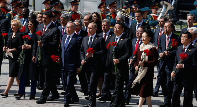 World leaders in Moscow on May 9. Source: AP